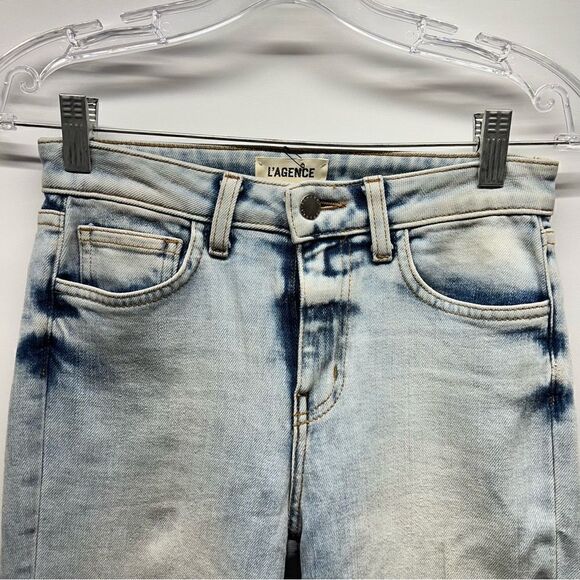 L'AGENCE Womens Margot High Rise Raw Hem Jeans Celestial Blue Acid Wash 25 - Picture 2 of 8